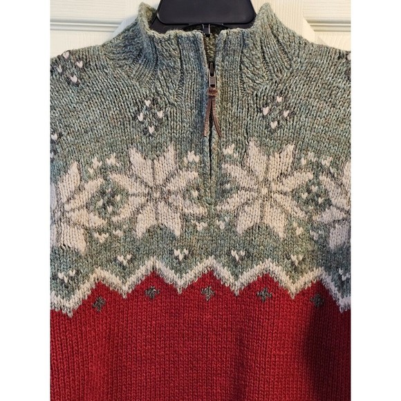RALPH LAUREN Vintage Handknit Wool Quarter Zip Nordic Snowflake Winter Sweater S - Picture 3 of 7